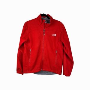 The North‎ Face Men’s Red Zip Up Fleece Jacket Size Small Windwall Embroidery